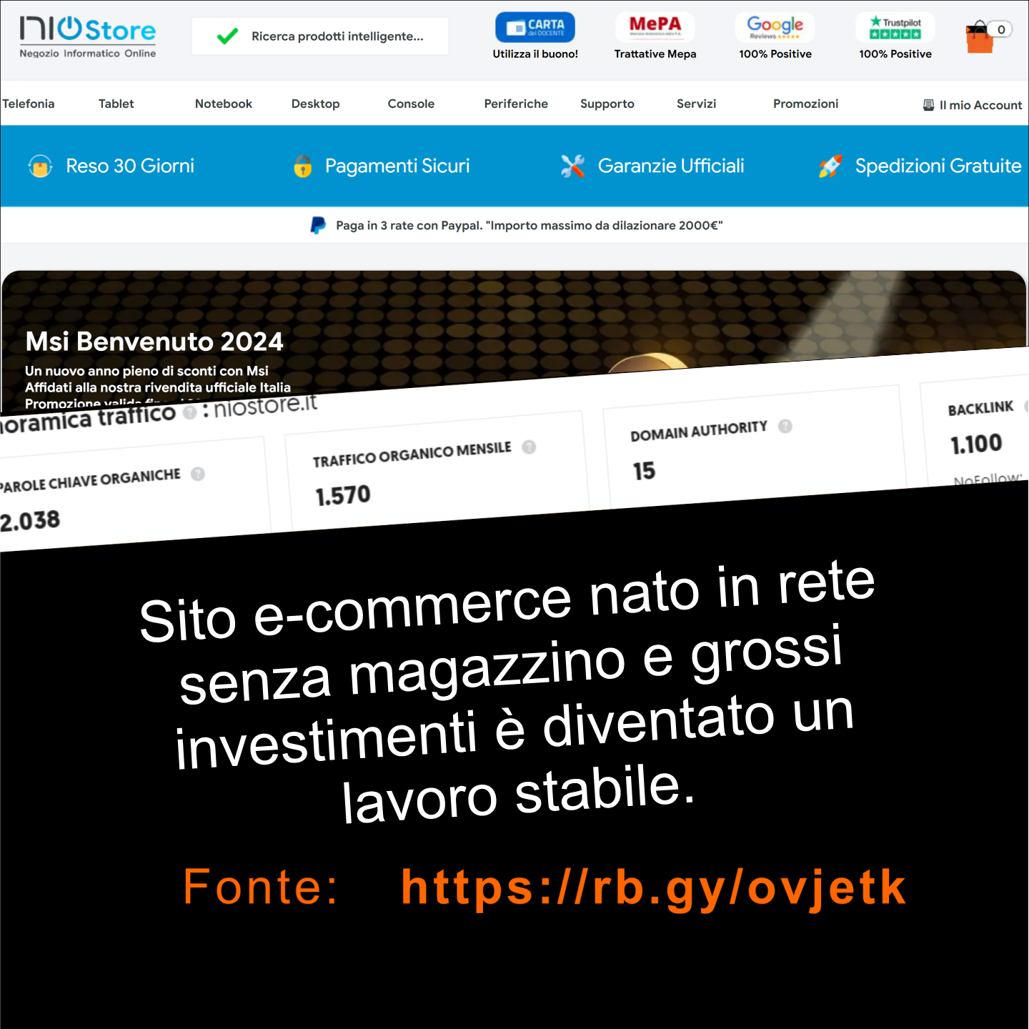 Avvio attività di vendita on-line.